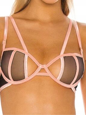 Bluebella Black Mesh Bra with Blush Trim